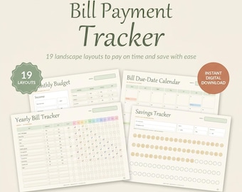 Bill Payment Tracker Printable | 19 Bill & Budget Trackers | Fillable PDF Letter A4 A5 | Yearly Monthly Bill Organizer | Instant Download