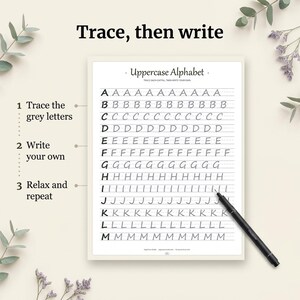 Printing Practice Workbook | Printable Handwriting Practice for Adults | 30 Page Trace & Write Alphabet and Words | Instant Download PDF imagen 3