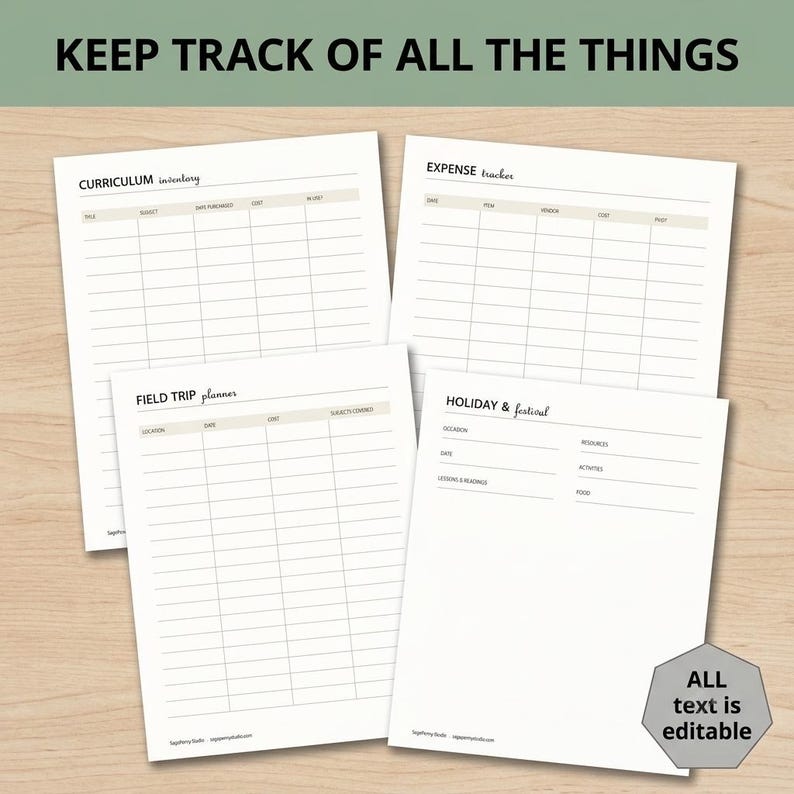 Bearbeitbare Canva-Vorlage für den Homeschooling-Planer, Stundenplan mit Schleife + Unterrichtspläne für mehrere Kinder, Anwesenheitsliste, Wochen- und Monatsplanung zum Ausdrucken Bild 5