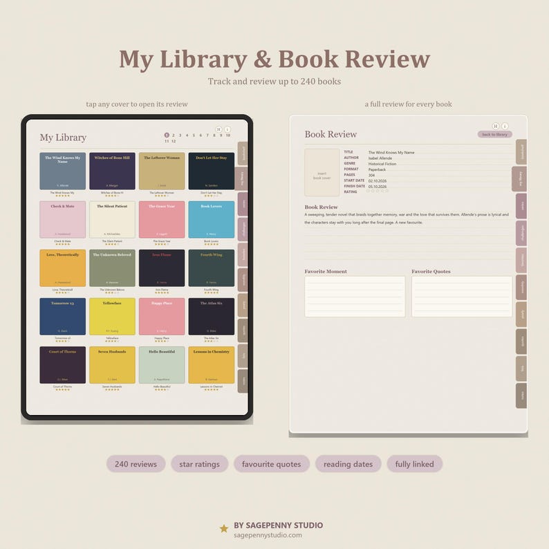 Digital Reading Journal Goodnotes 910 Pages 240 Books 240 Series Reading Tracker Book Journal Notability iPad Bookish Hyperlinked Planner image 4