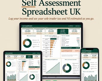 Self Assessment Spreadsheet UK | Sole Trader Tax Return | HMRC Income & Expense Tracker | Self Employed | Excel + Google Sheets 2025/26