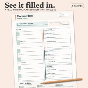 Planer pracy z domu, dzienny planer pracy w formacie PDF, wypełnialny planer produktywności, harmonogram bloków czasu skupienia, do druku zdjęcie 4