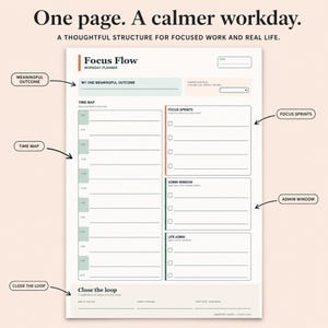 Planer pracy z domu, dzienny planer pracy w formacie PDF, wypełnialny planer produktywności, harmonogram bloków czasu skupienia, do druku zdjęcie 2