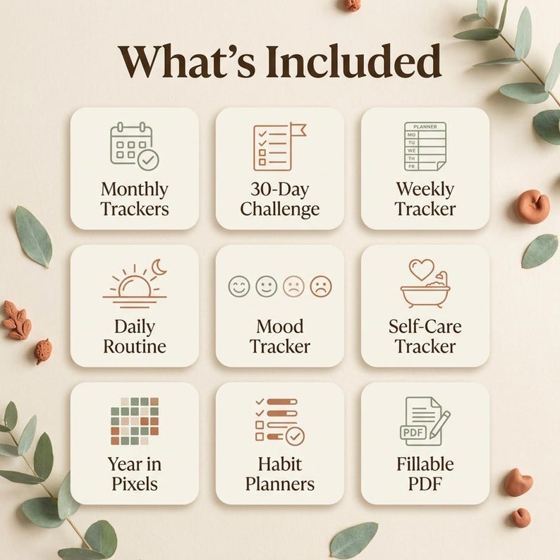 Monthly Habit Tracker Printable Landscape | 18 Habit & Routine Trackers | Fillable PDF + A4 and Letter | 30 Day Challenge | Instant Download image 3