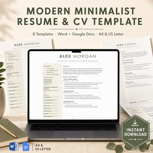 Modelo de currículo moderno em Word, pacote de modelos de CV, carta de apresentação, currículo compatível com ATS, editável no Google Docs, imprimível, download instantâneo imagem 1