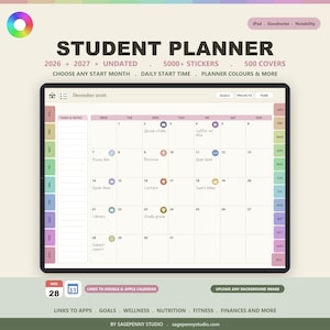 デジタル学生プランナー 2026 2027 Goodnotes Notability、日付なしアカデミックプランナー、ハイパーリンク付きiPad学習プランナー、大学プランナー