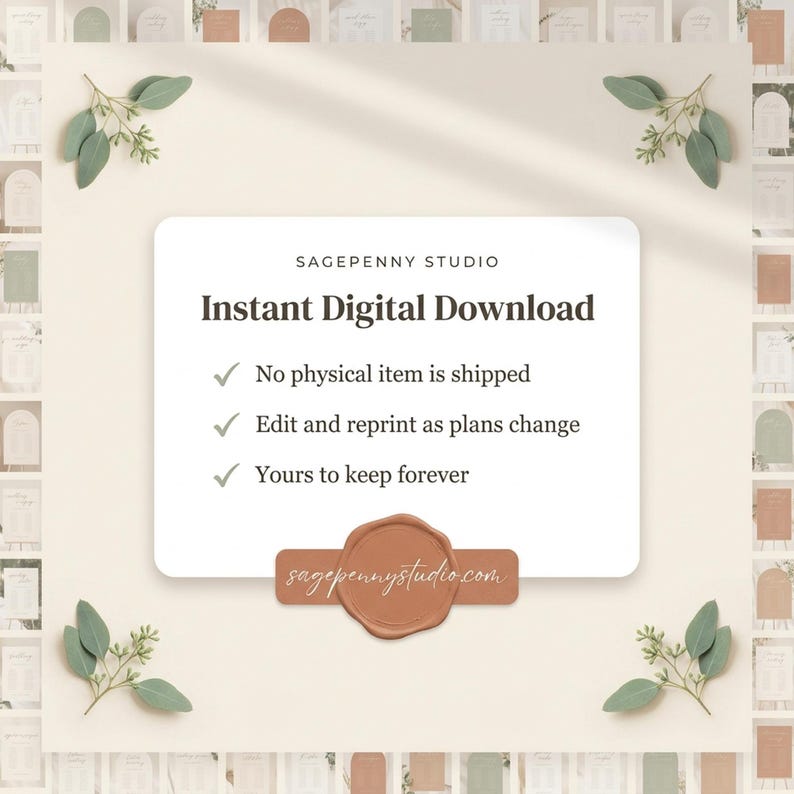 Wedding Seating Chart Template, Printable Find Your Seat Sign, Editable Greenery Eucalyptus Seating Plan, 6 Themes, Fillable PDF image 10
