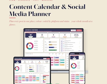 Hoja de cálculo para calendario de contenido / Planificador de redes sociales / Programador de Instagram, TikTok y Pinterest / Planificador de contenido / Google Sheets + Excel