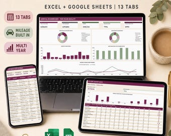 Tax Deduction Tracker Spreadsheet | Excel + Google Sheets | Mileage Log, Home Office Calculator, Multi Year Dashboard