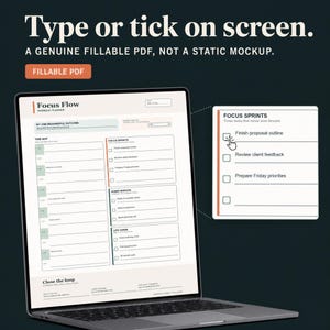 Planer pracy z domu, dzienny planer pracy w formacie PDF, wypełnialny planer produktywności, harmonogram bloków czasu skupienia, do druku zdjęcie 8