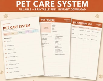 Haustierpflegeplaner zum Ausdrucken und Ausfüllen (PDF, A5, A4, Letter), Impfprotokoll, Tierarzt-Tracker, Medikamentenplaner, für mehrere Haustiere (Digitaler Download)