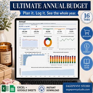 Annual Budget Spreadsheet Excel Google Sheets Budget Template Monthly Budget Planner Bill Calendar Debt Payoff Tracker Savings Tracker