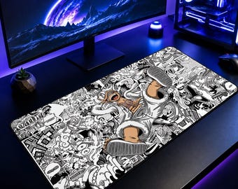 Tappetino da scrivania One Piece Luffy Gear 5 XXL / Tappetino per mouse anime / Tappetino da scrivania per gaming / Tappetino in gomma antiscivolo / Tappetino per mouse manga doodle