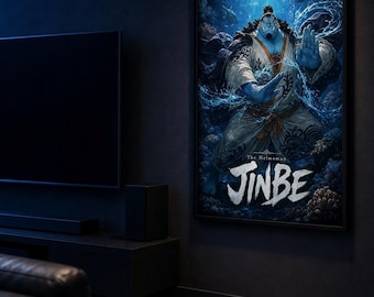 Jinbe One Piece Poster | Dunkle Filmliche Anime Wandkunst | Digitaler Download Druck 27x40