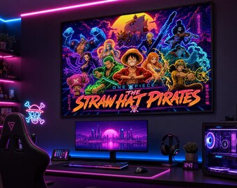 One Piece Strohhut Piraten Neon Synthwave Poster (Digitaler Download)
