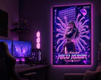 Rico Robin One Piece Neon Poster | Synthwave Anime Wand Kunst | Digitaler Download Druck 27x40
