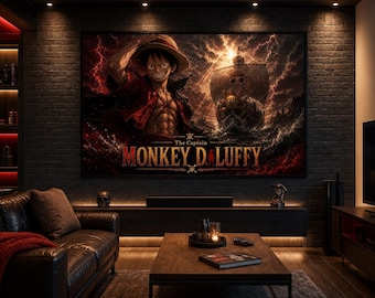 Ruffy One Piece Poster | Dunkle Filmliche Anime Wandkunst | Landschaftsdruck 40x27