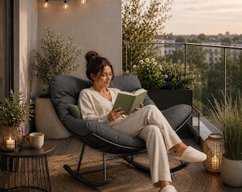 Papasan Rocking Chair Outdoor Lounge Chair Oversized Reading Chair Thick Cushion Patio Garden Porch Balcony Relax Chair Home Furniture Gift