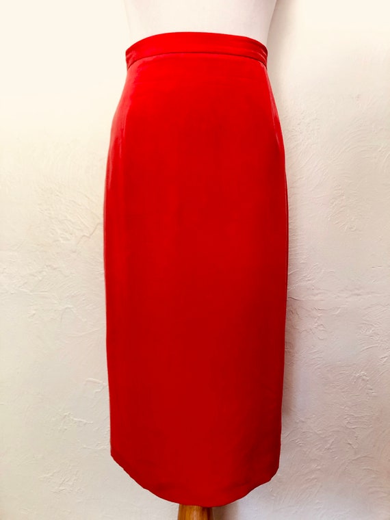 1990s silk pencil skirt / hot pink / size 12 - image 4