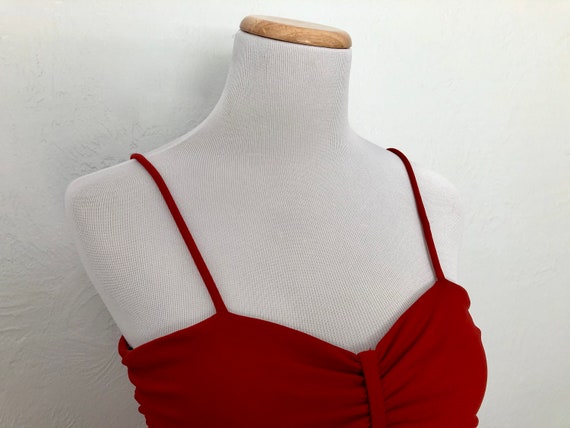 1970s spaghetti strap dress / blood red