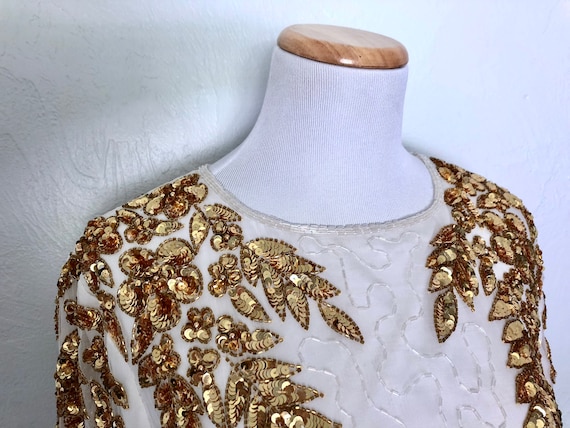 1980s beaded cocktail dress / Jewel Queen / gold s