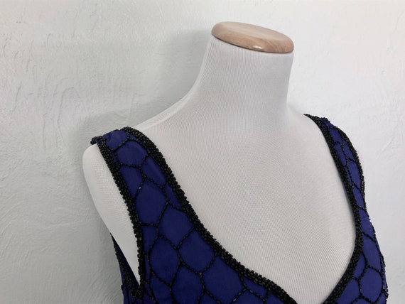 1990s floor-length beaded gown / cobalt blue with… - image 3