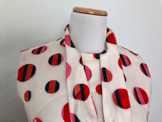 1970s polka dot dress / red skirt with pink dots