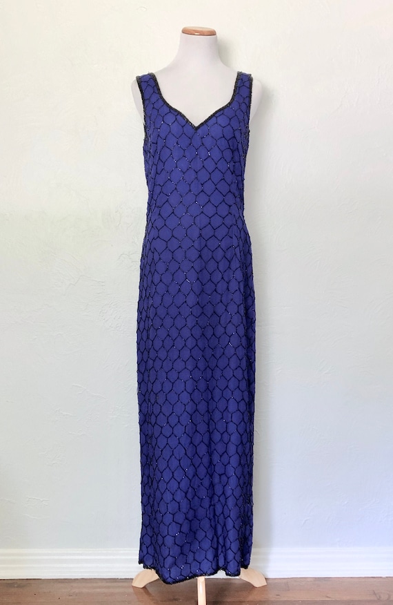 1990s floor-length beaded gown / cobalt blue with 