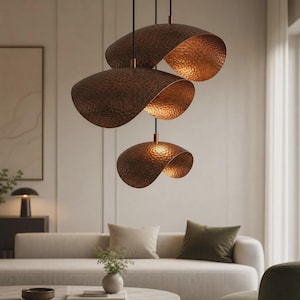 Handmade Moroccan Copper Pendant Light – Martelé Hammered Ceiling Lamp – Solid Red Copper or Brass – Made in Marrakec