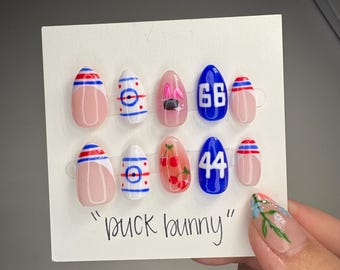 Puck Bunny Press On Nails - Hockey Romance Nail Set | Hand Painted Custom Nails | Reusable