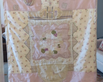 Handmade quilt~Catholic gift for her~Christmas gift~Sacraments gift~One of a kind quilt~Repurposed linens quilt~Gift for her~Jesus quilt~