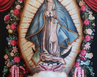 Our Lady of Guadalupe original acrylic painting~ Cuzco style religious painting~Sacred art~Catholic painting of the Virgin Mary~ Virgin Mary