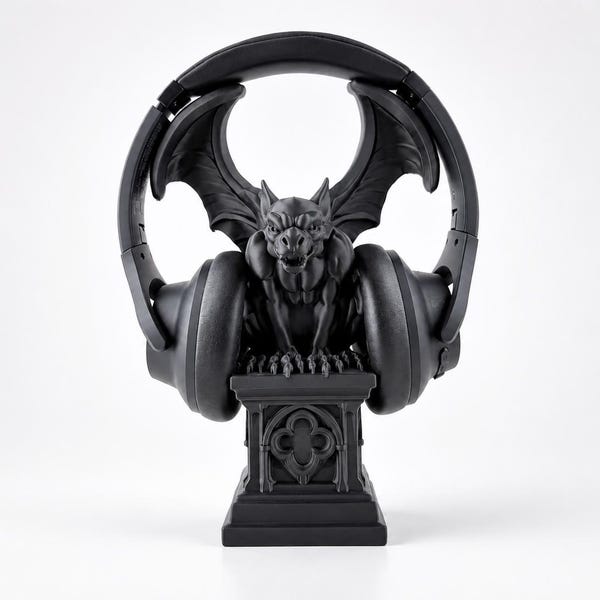 Gothic Gargoyle Headphone Stand – Dark Fantasy Desk Accessory, Gothic Gaming Accessories, Headset Holder