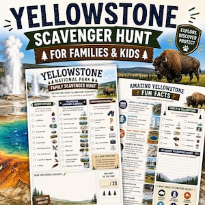 Yellowstone National Park Scavenger Hunt with Fun Facts | Kids and Family Nature Activity (Printable PDF)