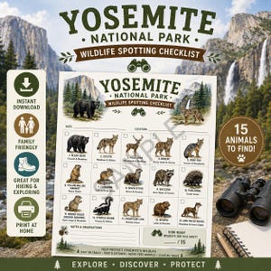Yosemite Wildlife Spotting Checklist | Kids Nature Activity (PDF Download)