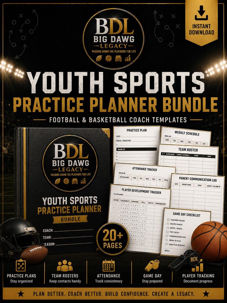 Youth Sports Practice Planner Bundle | Printable Coach Binder Template ...