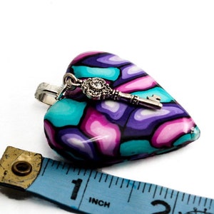 Handmade polymer clay stained glass design heart pendant necklace with sterling silver plated bail image 5