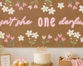 Isn't She ONEderful Floral Editable Birthday Banner Template