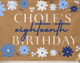 Blue Floral Editable Birthday Banner