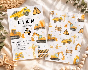 Construction Birthday Editable Invitation