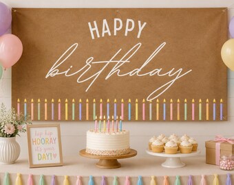 Simple Pastel Candle Editable Birthday Banner (Digital Download)