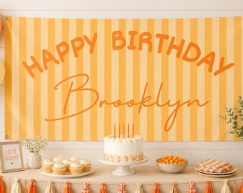 Yellow Striped Editable Birthday Banner