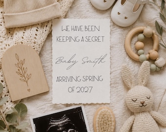 Neutral Baby Announcement Background | Wooden Details, Knitted Booties (Digital Download)
