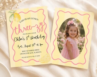 Lemon Three-zy Birthday Invitation Template | Watercolor Citrus 3rd Birthday (Digital Download)