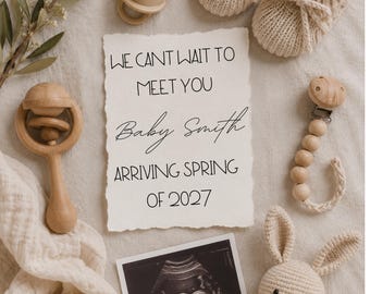 Neutral Baby Announcement Background | Flat Lay Photo (Digital Download)