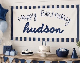 Blue Striped Editable Birthday Banner