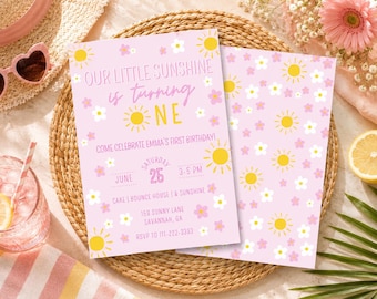 Our Little Sunshine is Turning One Editable Invitation Template