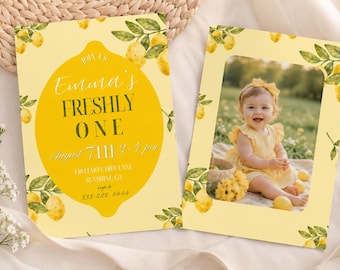 Freshly One Lemon First Birthday Editable Invitation Template