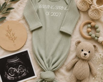 Baby Boy Announcement Background | Neutral Sage Green Teddy Bear (Digital Download)