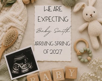 Baby Blocks Pregnancy Announcement Background | Wooden Blocks, Bunny, Florals (Digital Download)